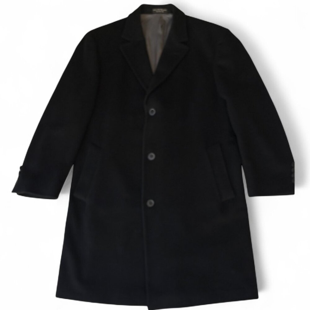 Calvin Klein Black Wool Overcoat Men's 44R Classic Long Coat